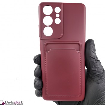 Švelnus silikoninis dėklas su kišenėle - bordo spalvos (Samsung S21 Ultra)